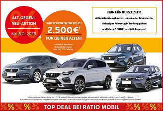 Seat Modelle mit Aktionsangebot Alt-gegen-Neu und Inzahlungnahmepr&auml;mie(Ratio Mobil)